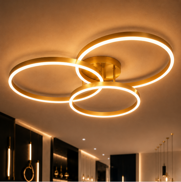 Modern LED Ring Ceiling Light – Gold Dimmable Flush Mount Chandelier Ceiling Lamp 1 Ring or 3 Ring