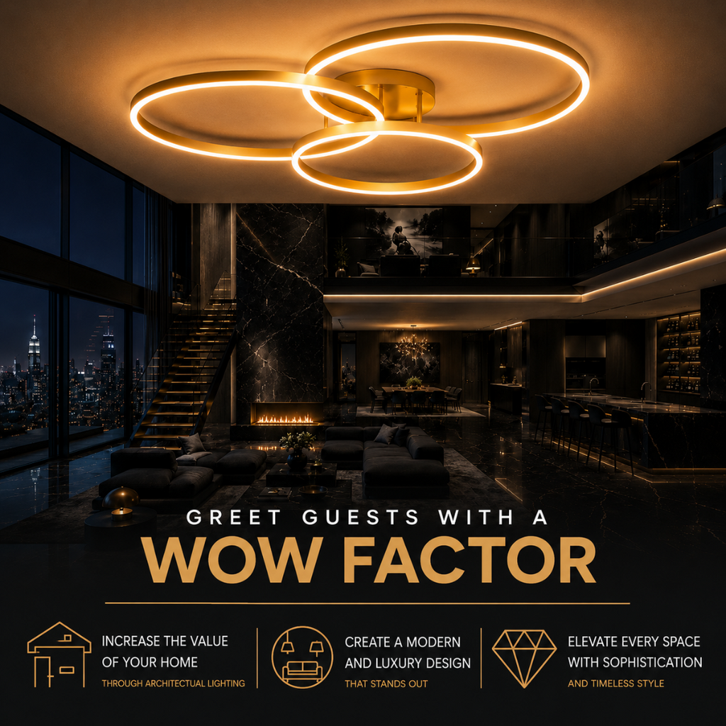 Modern LED Ring Ceiling Light – Gold Dimmable Flush Mount Chandelier Ceiling Lamp 1 Ring or 3 Ring