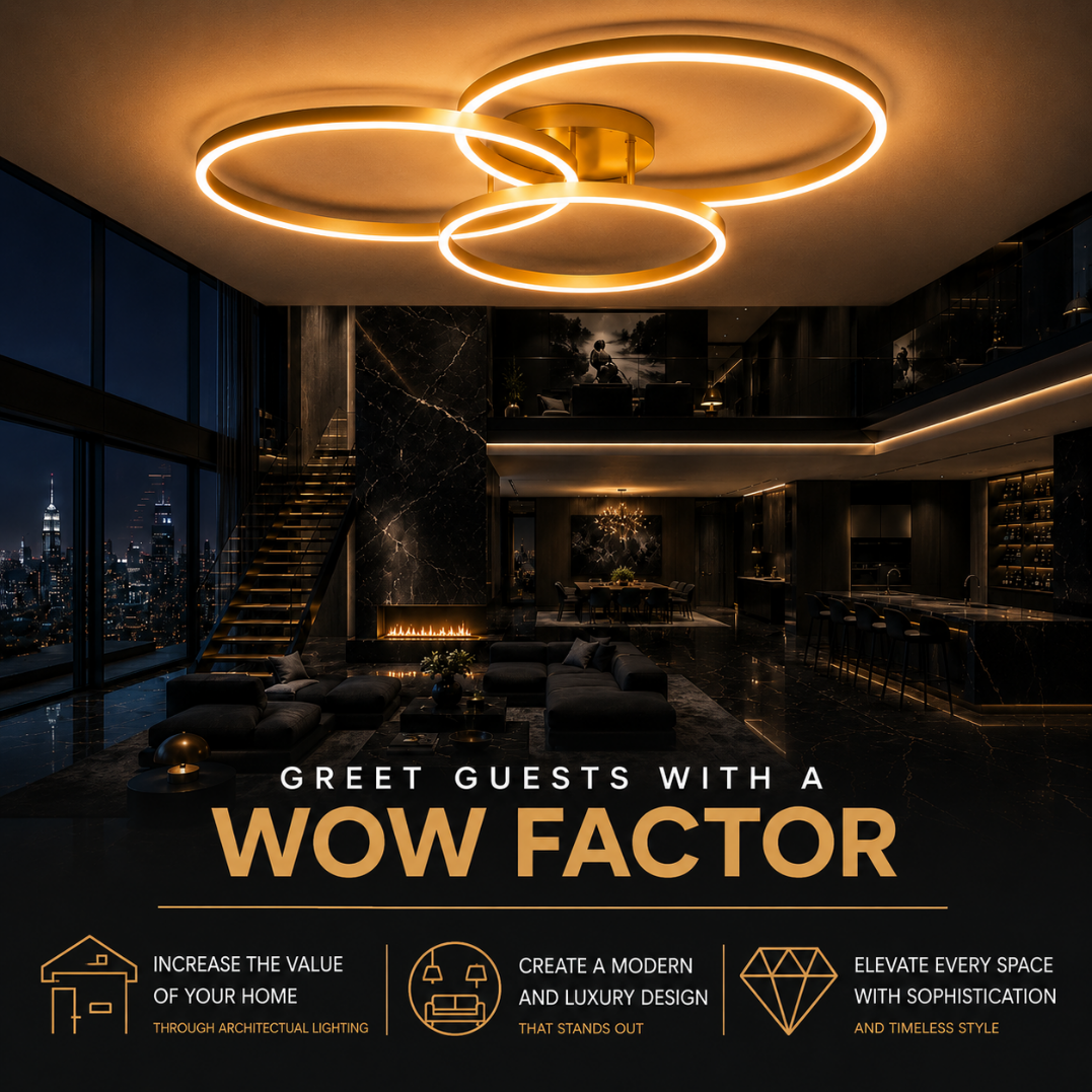 Modern LED Ring Ceiling Light – Gold Dimmable Flush Mount Chandelier Ceiling Lamp 1 Ring or 3 Ring